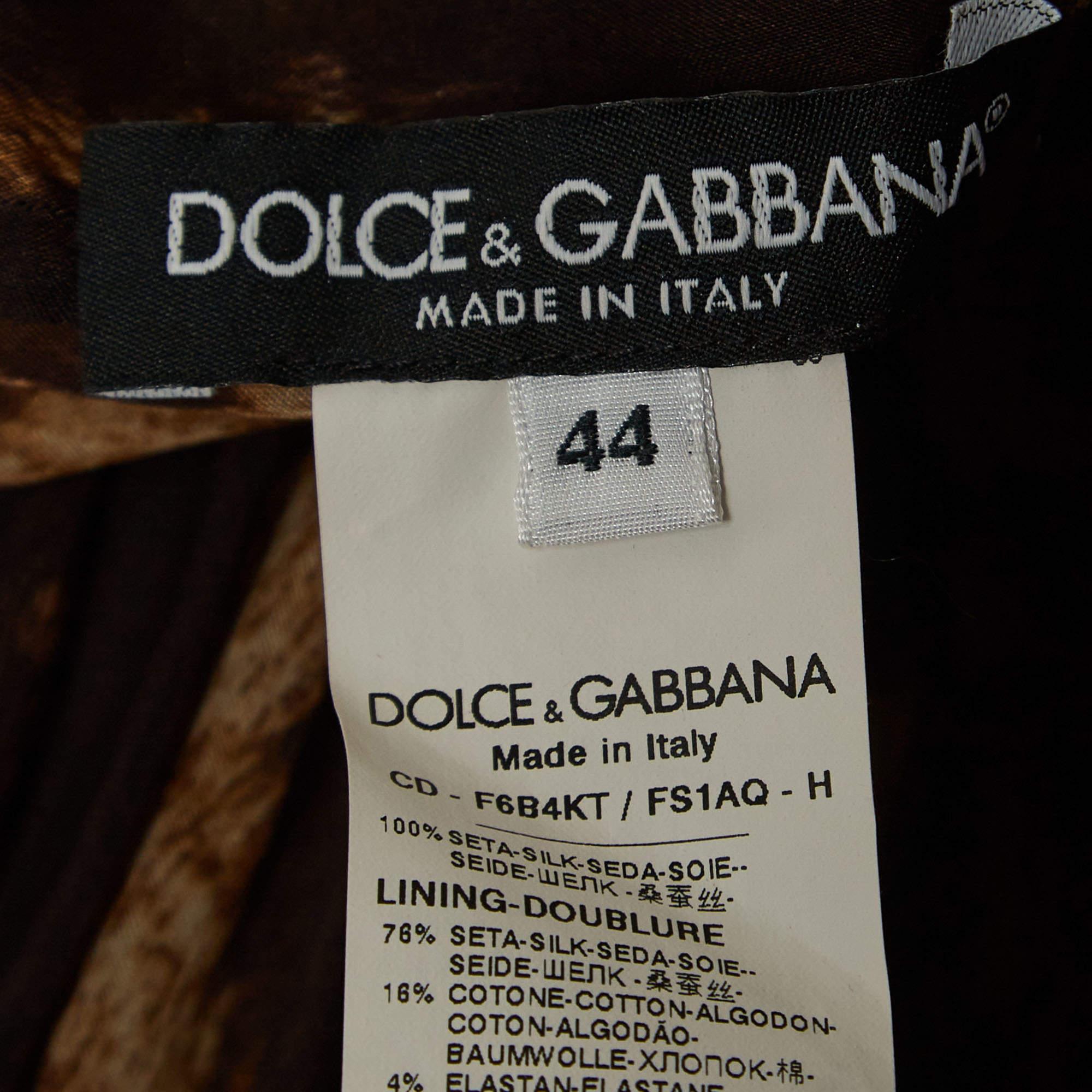 Women's Dolce & Gabbana Brown Animal Print Silk Tie-Up Detail Mini Dress M