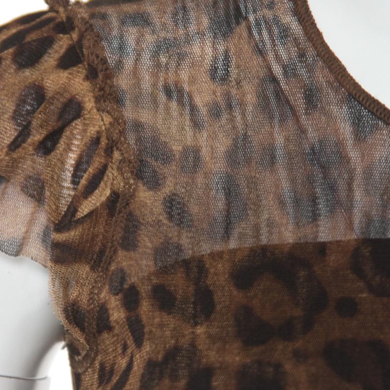 Black Dolce & Gabbana Brown Animal Printed Ruffled Sleeve Mesh Top S