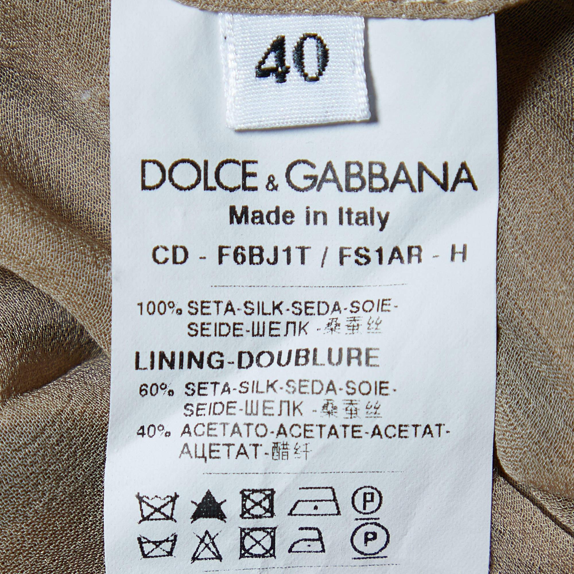 Gray Dolce & Gabbana Brown Animal Printed Silk Pleated Dress S