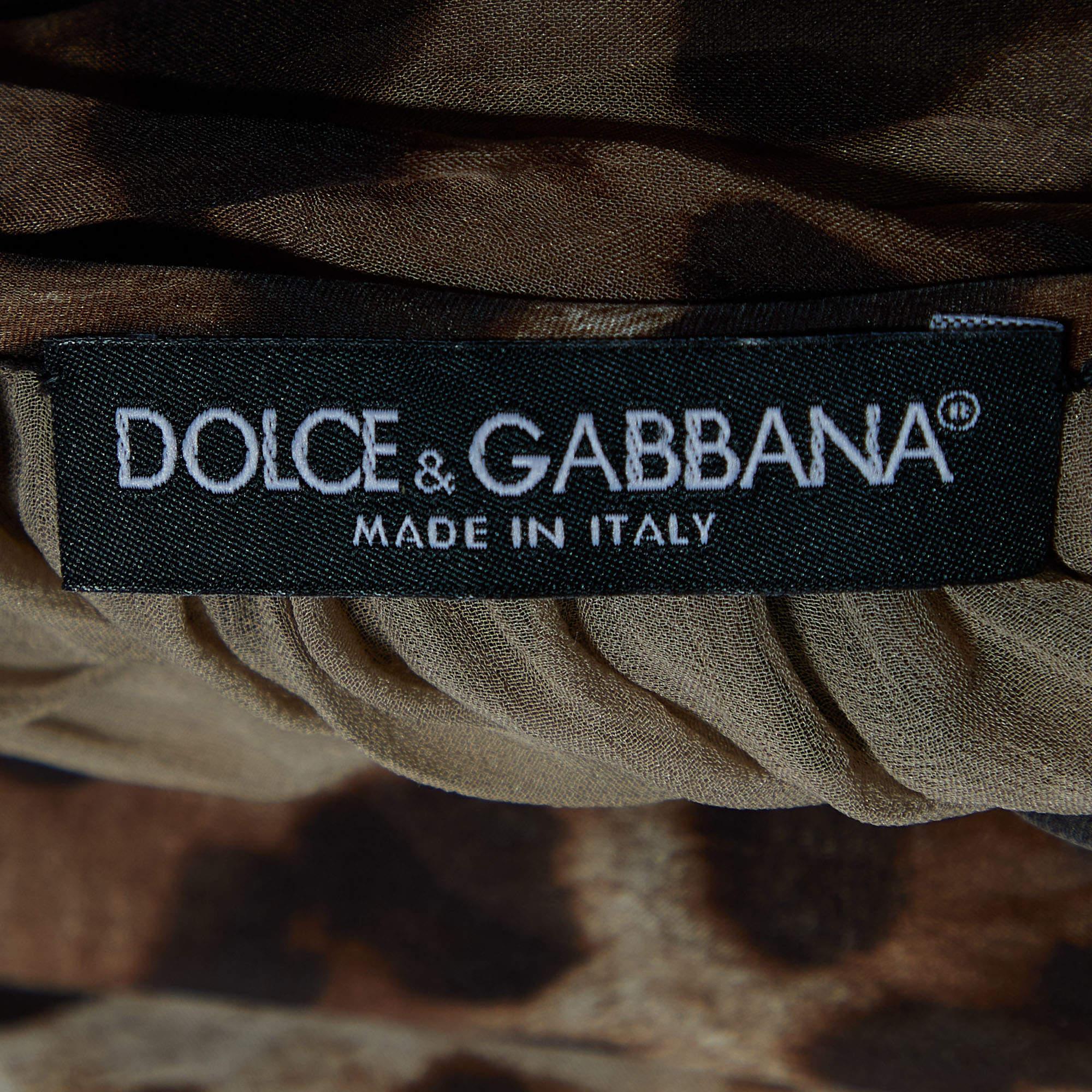 Dolce & Gabbana Brown Animal Printed Silk Pleated Dress S In Good Condition In Dubai, Al Qouz 2