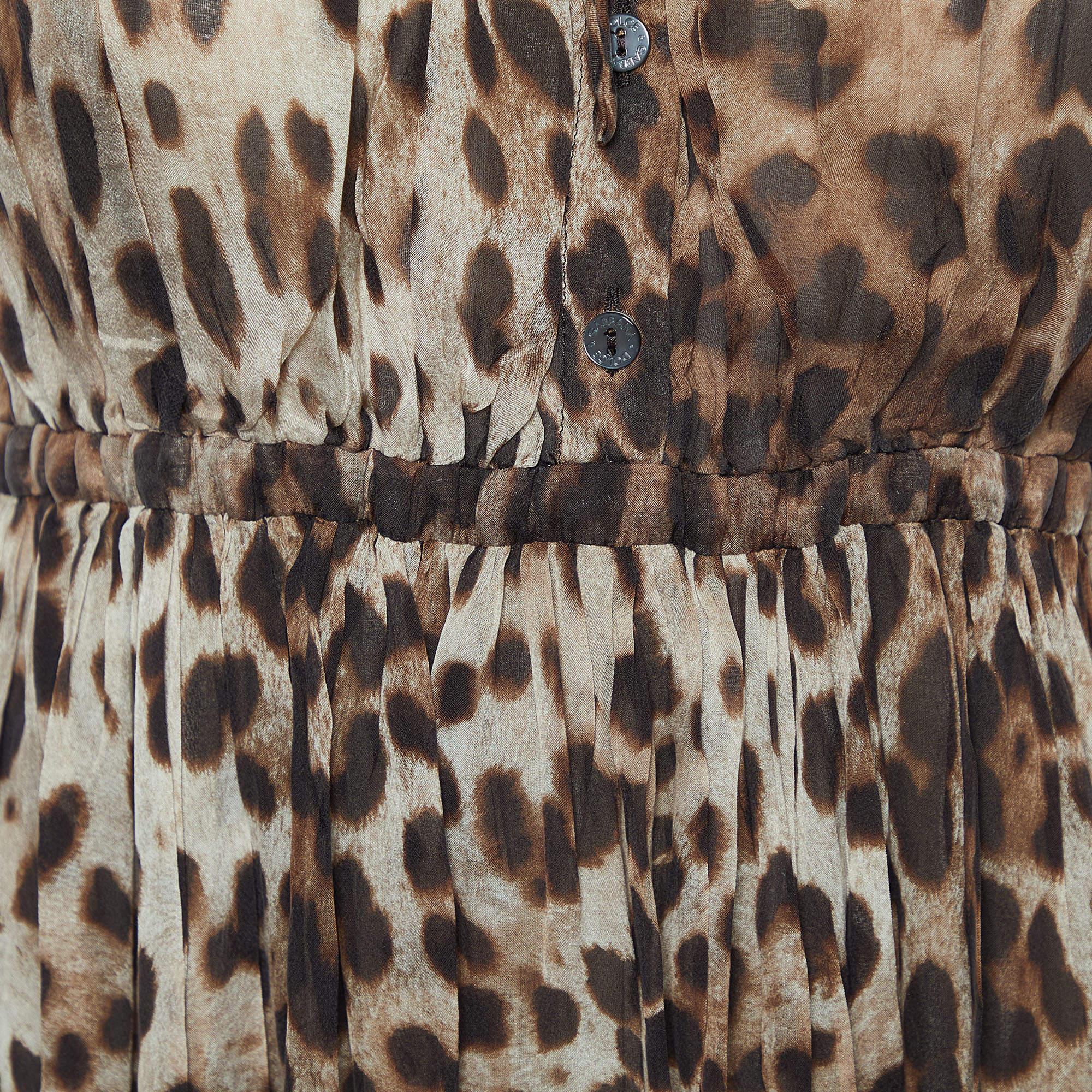 Women's Dolce & Gabbana Brown Animal Printed Silk Pleated Dress S