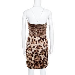 Dolce & Gabbana Brown Animal Printed Silk Ruched Strapless Corset Dress M
