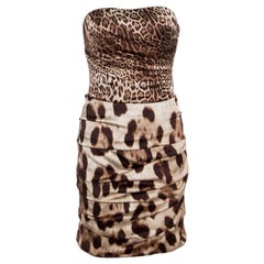 Dolce & Gabbana Brown Animal Printed Silk Ruched Strapless Corset Dress M