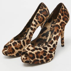 Dolce & Gabbana Brown/Beige Calf Hair Peep Toe Pumps Size 39