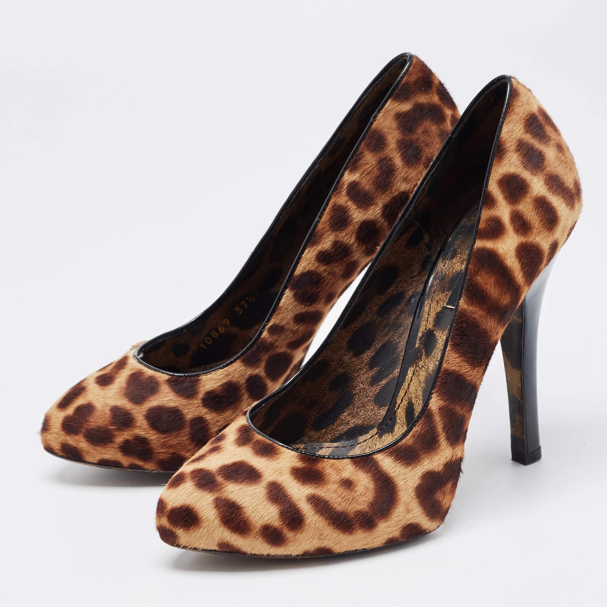 Women's Dolce & Gabbana Brown/Beige Leopard Print Calf Hair Pumps Size 37.5 For Sale