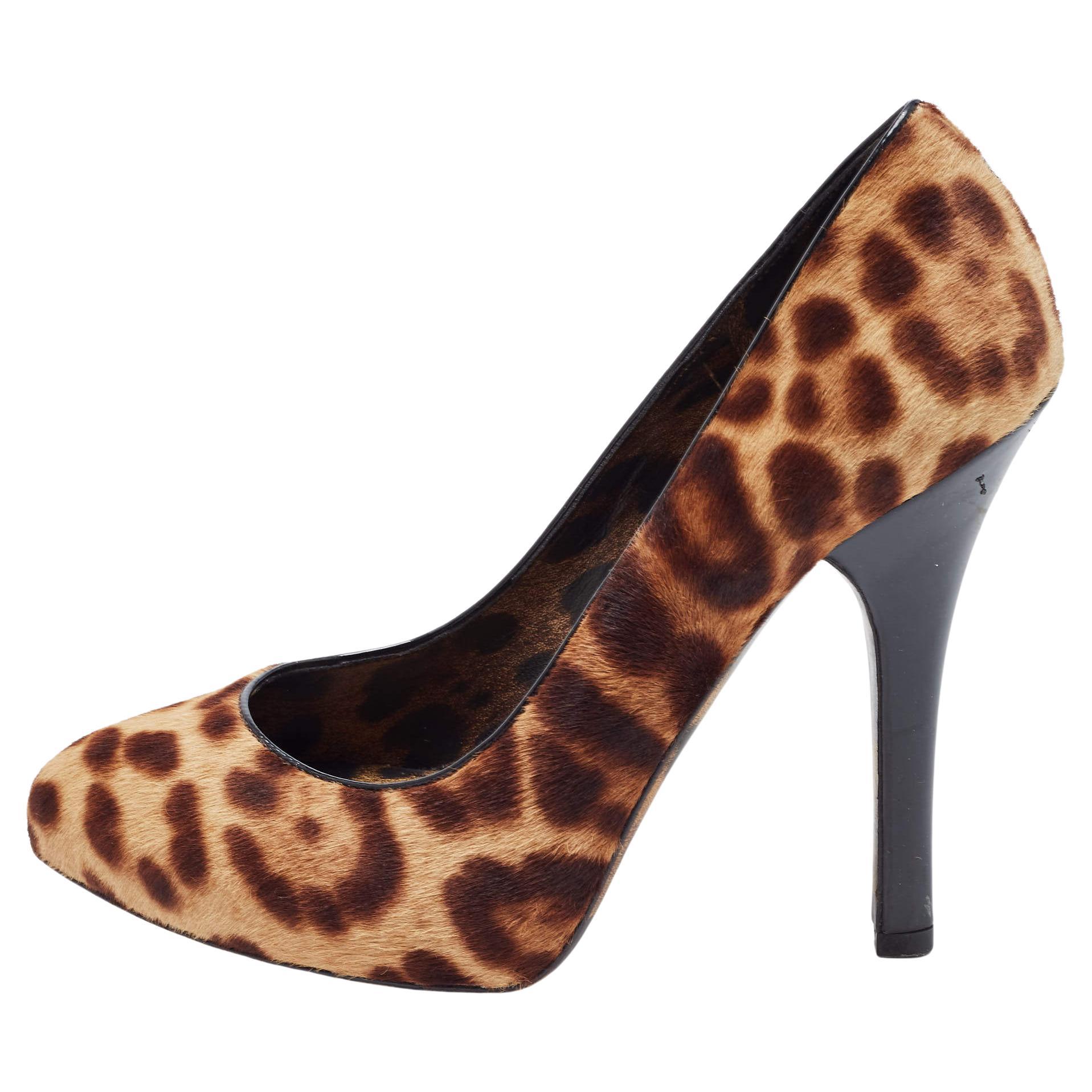 Dolce & Gabbana Brown/Beige Leopard Print Calf Hair Pumps Size 37.5 For Sale