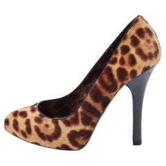 Dolce & Gabbana Chaussures en cuir de veau imprimé léopard Brown/Beige Taille 37,5