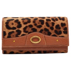 Dolce & Gabbana Brown/Beige Leopard Print Calfhair Double Continental Wallet