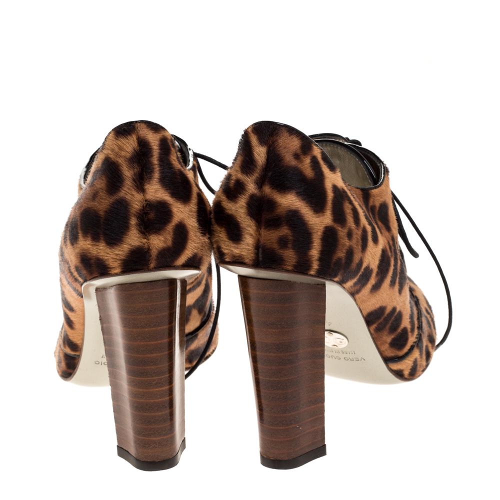 Women's Dolce & Gabbana Brown/Beige Pony Hair Lace Up Block Heel Booties Size 40