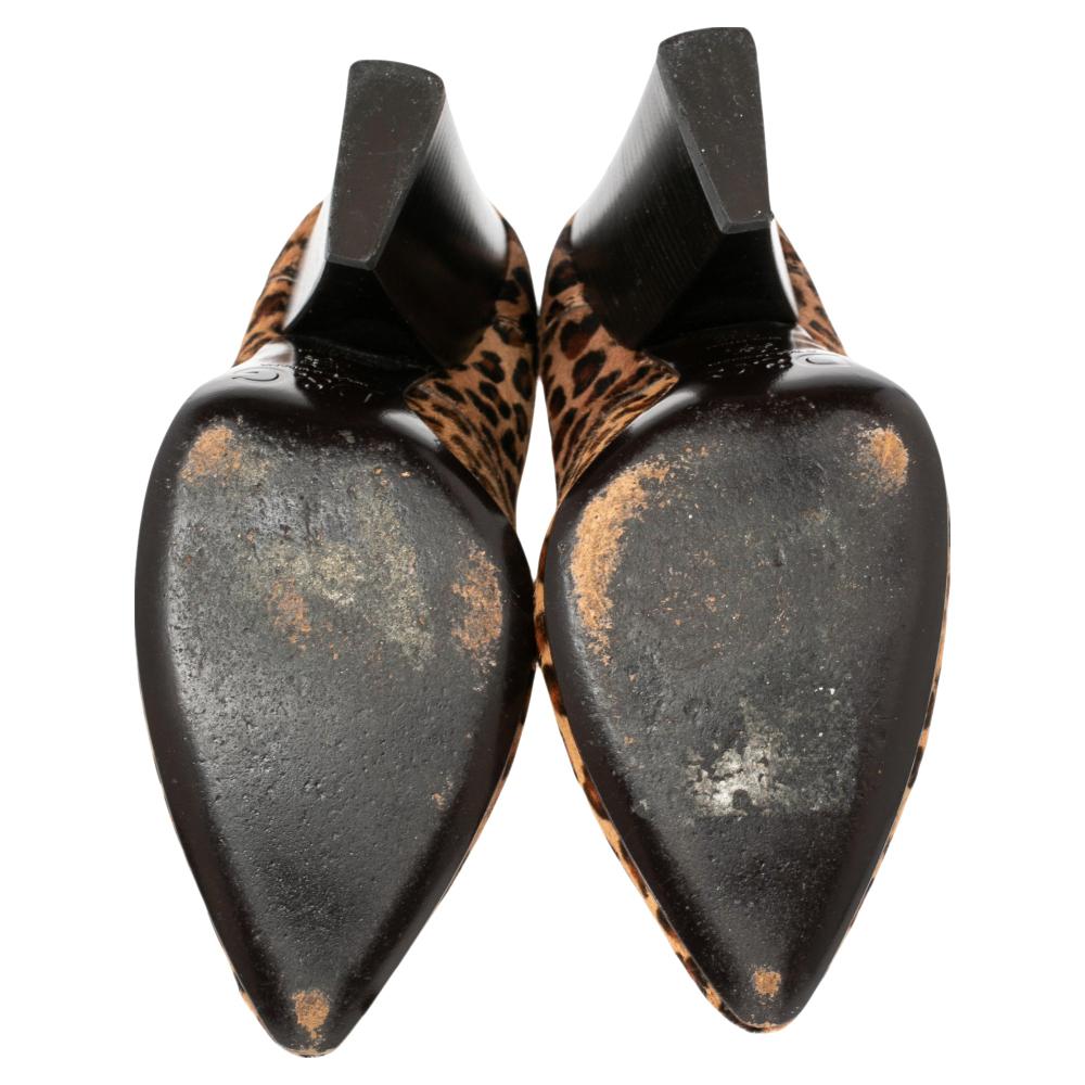 Dolce & Gabbana Brown/Black Calf Hair Leopard print Ankle Boots Size 38.5 2