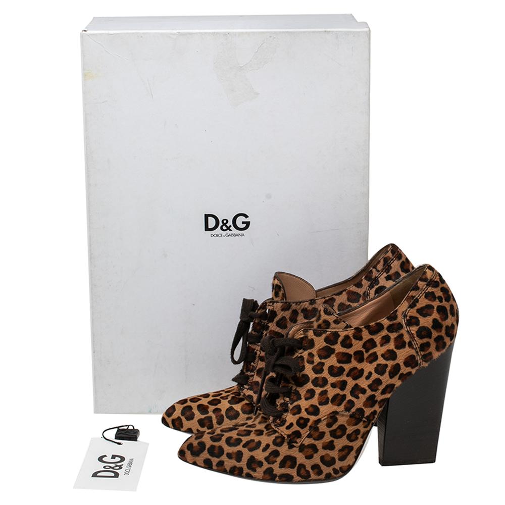 Dolce & Gabbana Brown/Black Calf Hair Leopard print Ankle Boots Size 38.5 3