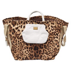 Dolce 
Gabbana Brown/Black Leopard Print Fabric Front Pouch Tote