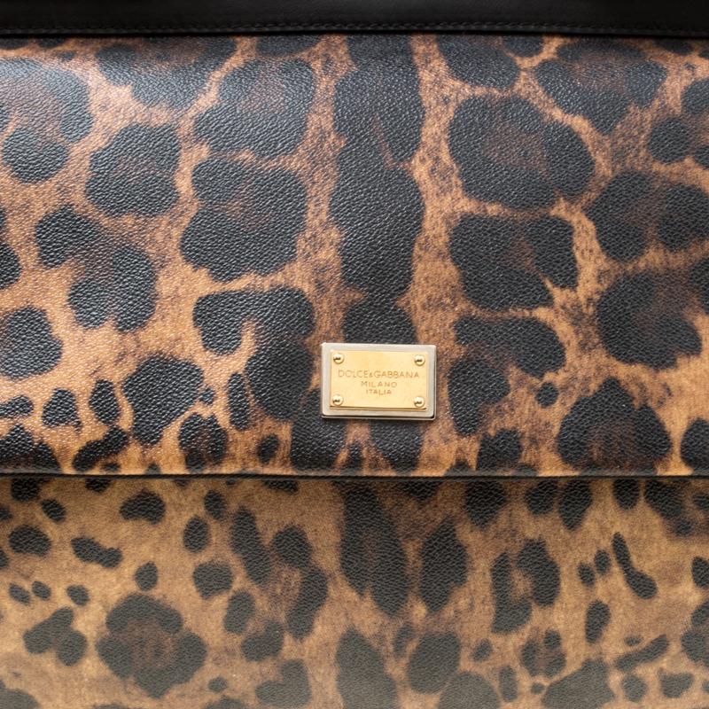 Dolce & Gabbana Brown/Black Leopard Print  Large Miss Sicily Top Handle Bag 1