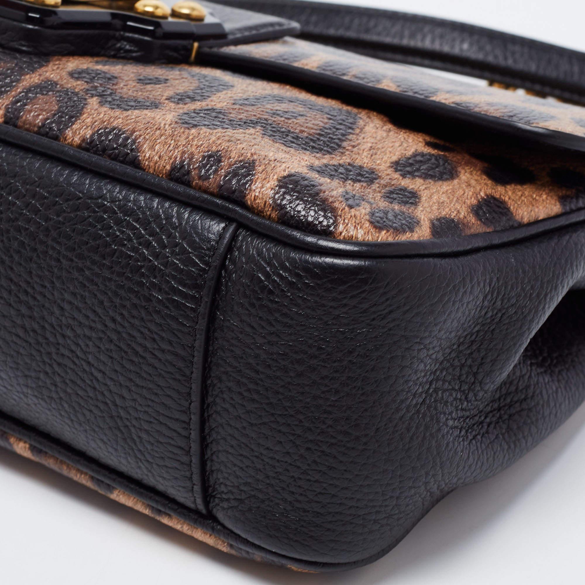 Dolce & Gabbana Brown/Black Leopard Print Leather Lucia Shoulder Bag 6