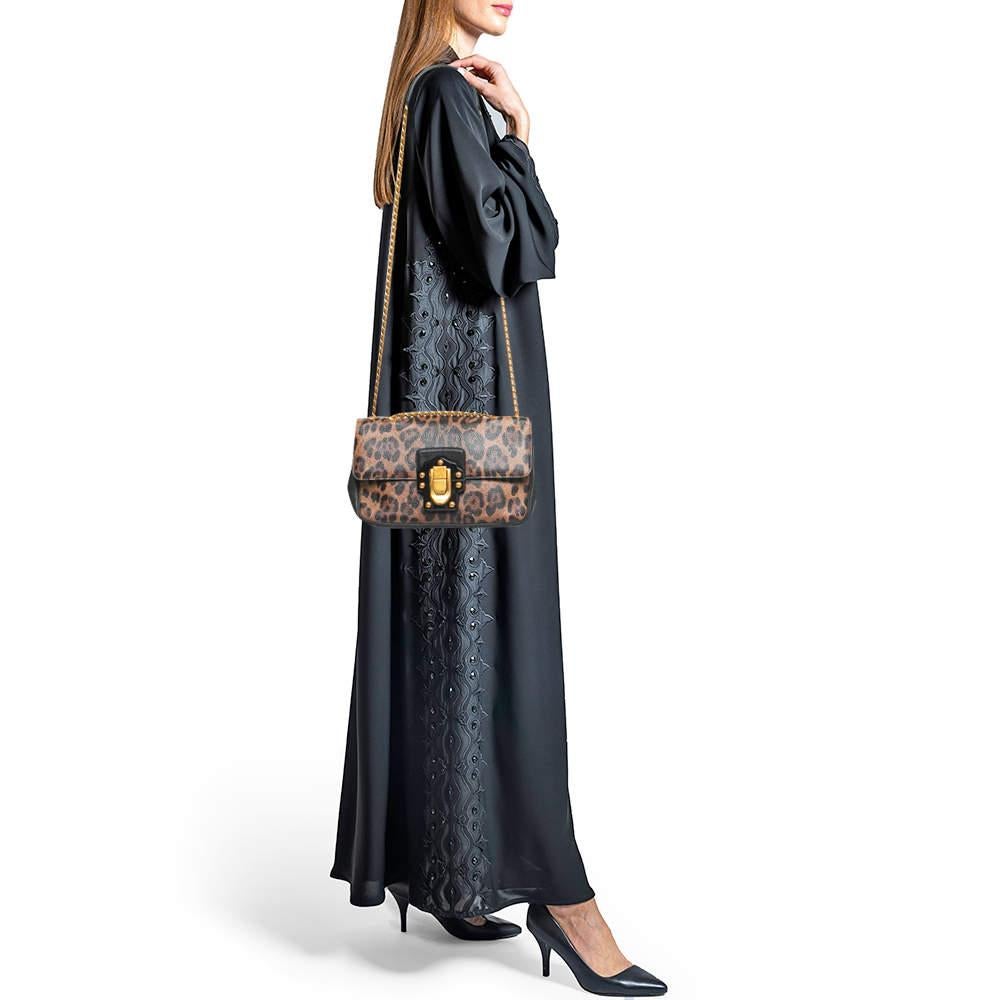 Dolce & Gabbana Brown/Black Leopard Print Leather Lucia Shoulder Bag In Excellent Condition In Dubai, Al Qouz 2