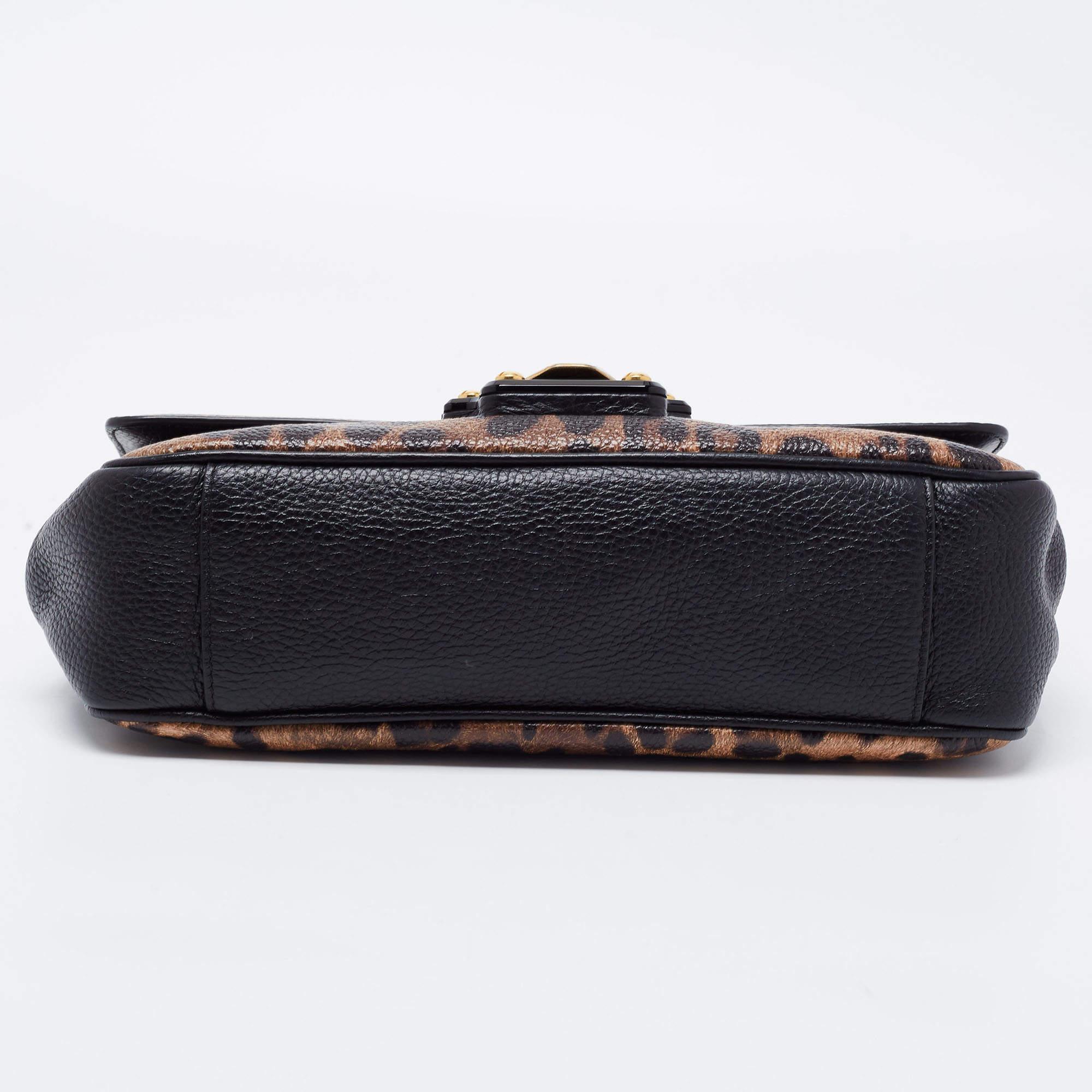 Dolce & Gabbana Brown/Black Leopard Print Leather Lucia Shoulder Bag 1