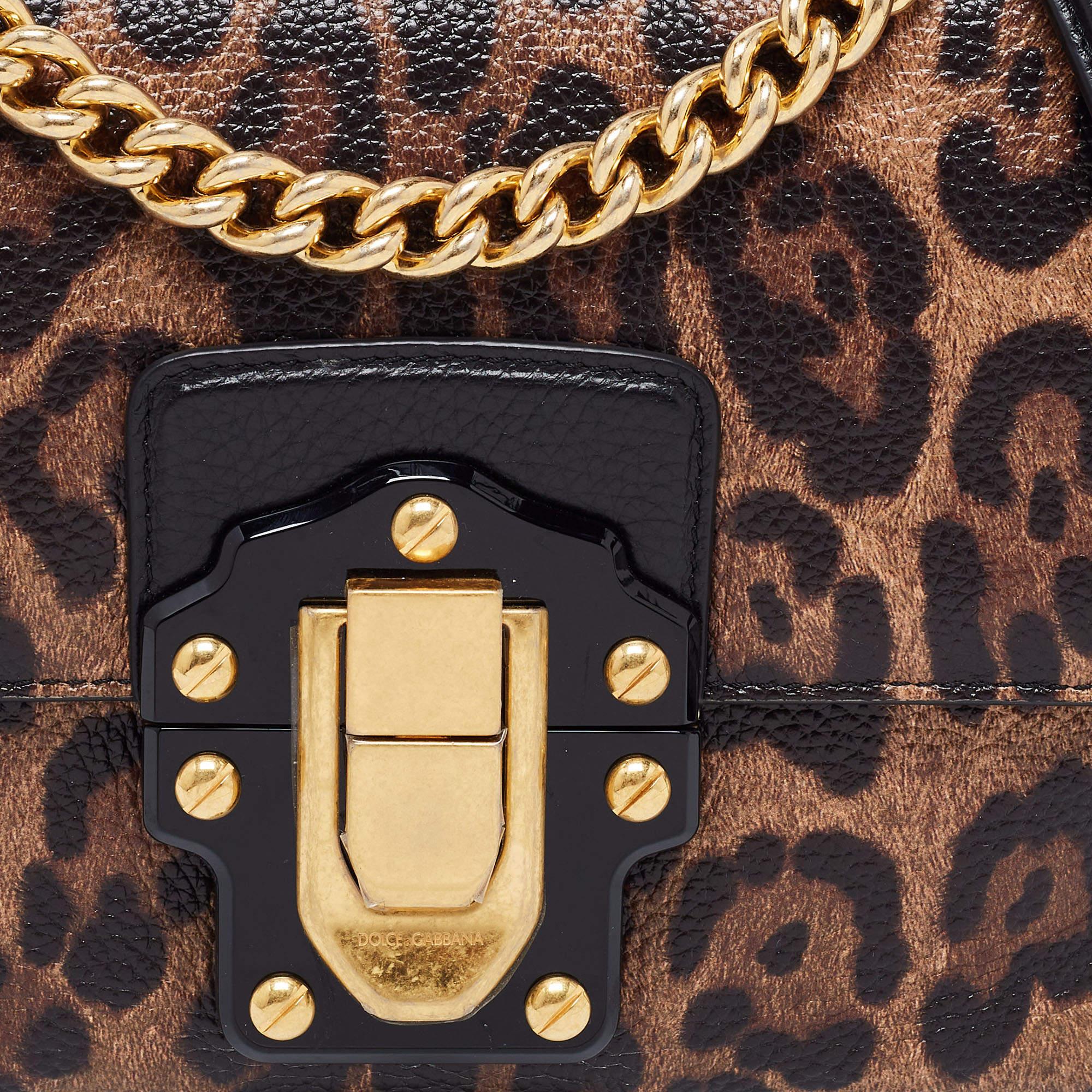 Dolce & Gabbana Brown/Black Leopard Print Leather Lucia Shoulder Bag 2