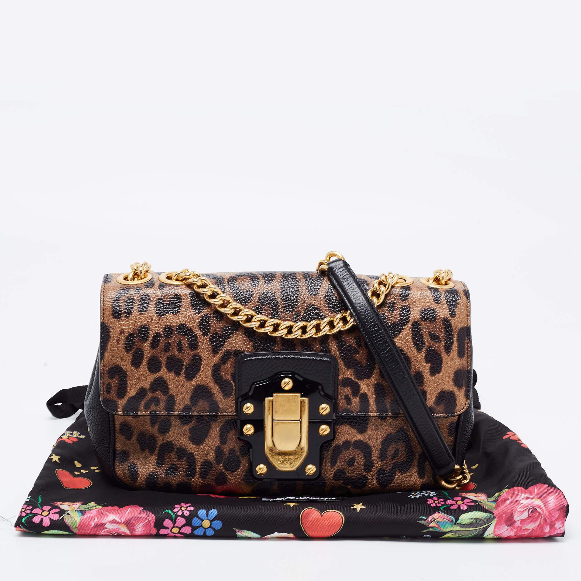 Dolce & Gabbana Brown/Black Leopard Print Leather Lucia Shoulder Bag 3