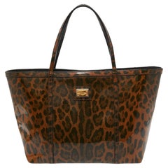 Dolce & Gabbana Brown/Black Leopard Print Patent Leather Miss Escape Tote