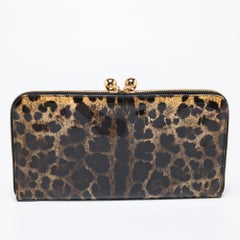 Dolce & Gabbana Brown/Black Leopard Print Patent Leather Oversized Clutch