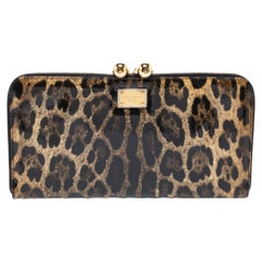 Dolce & Gabbana Brown/Black Leopard Print Patent Leather Oversized Clutch