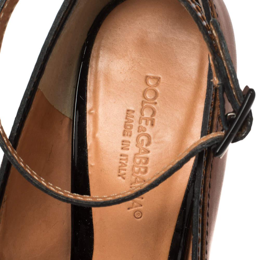 Dolce & Gabbana Brown/Black Patent and Leather Peep Ankle Strap Pumps Size 38 3