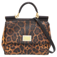Dolce 
Gabbana Brown/Black Print Coated Canvas Large Miss Sicily Top Handle Bag