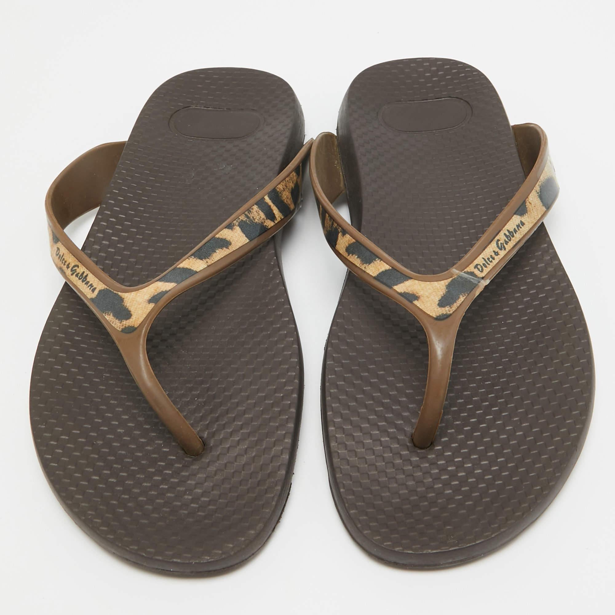 Sandalias de caucho con estampado de tigre marrón/negro Dolce & Gabbana talla 39 Gris
