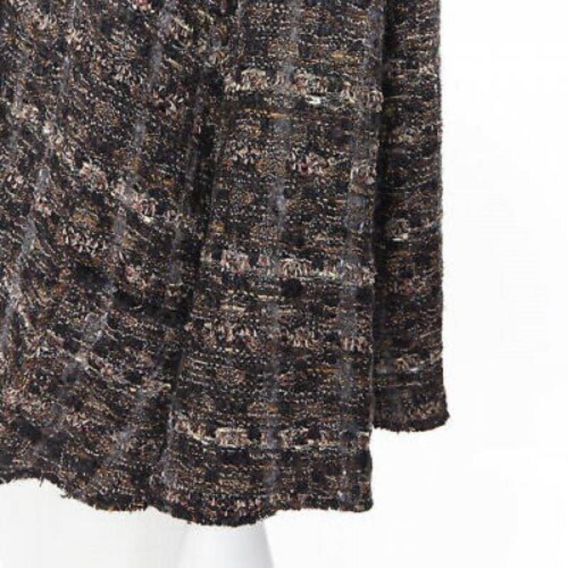 DOLCE GABBANA brown black wool tweed shearling fur trimmed cape poncho jacket XS For Sale 2