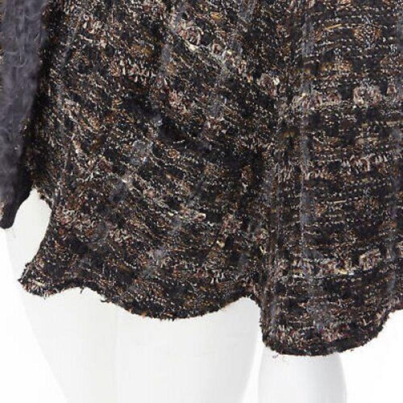 DOLCE GABBANA brown black wool tweed shearling fur trimmed cape poncho jacket XS For Sale 3