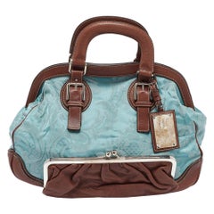 Used Dolce & Gabbana Brown/Blue Brocade Fabric and Leather Miss Romantique Satchel
