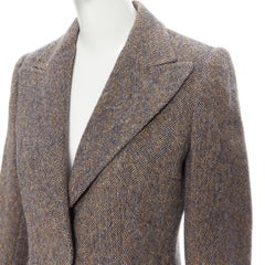 DOLCE GABBANA brown blue wool boucle peak lapel blazer skirt set IT40 S