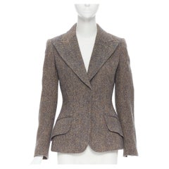 DOLCE GABBANA - Ensemble jupe et blazer en laine bouclée à revers en teck bleu marron, taille IT 40 S