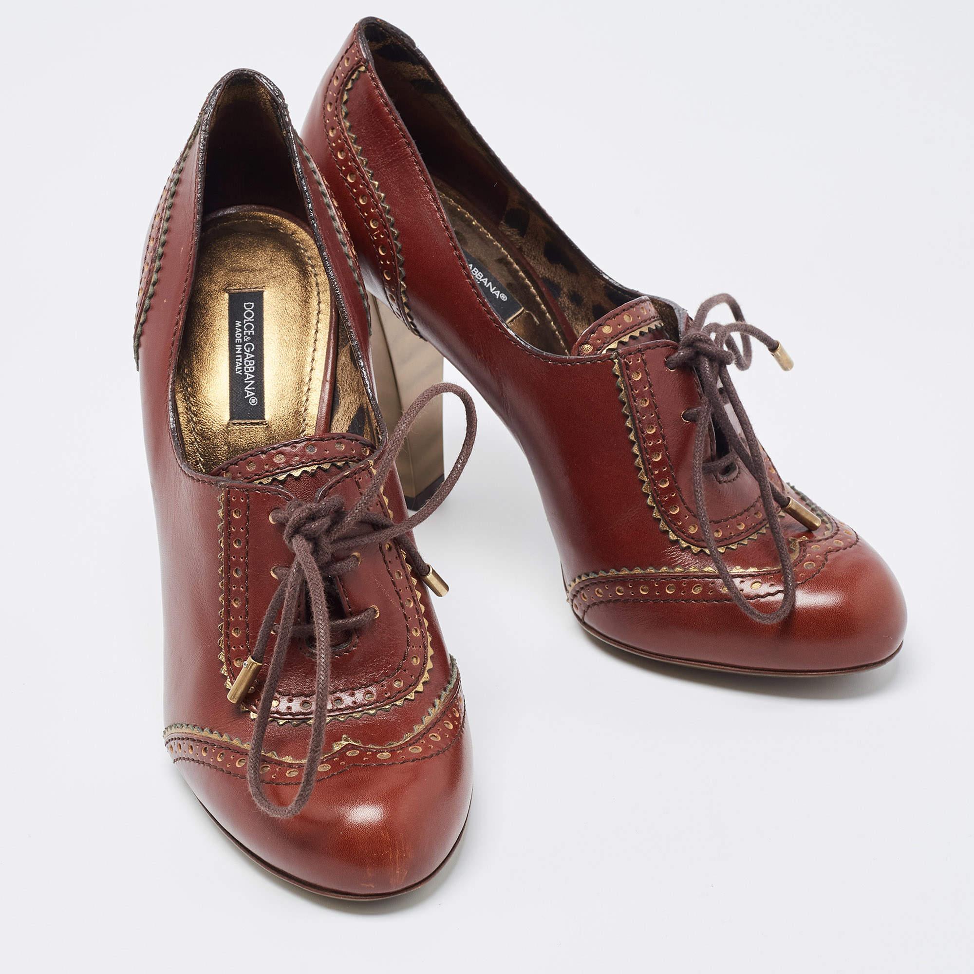 Women's Dolce & Gabbana Brown Brogue Leather Loafer Pumps Size 39