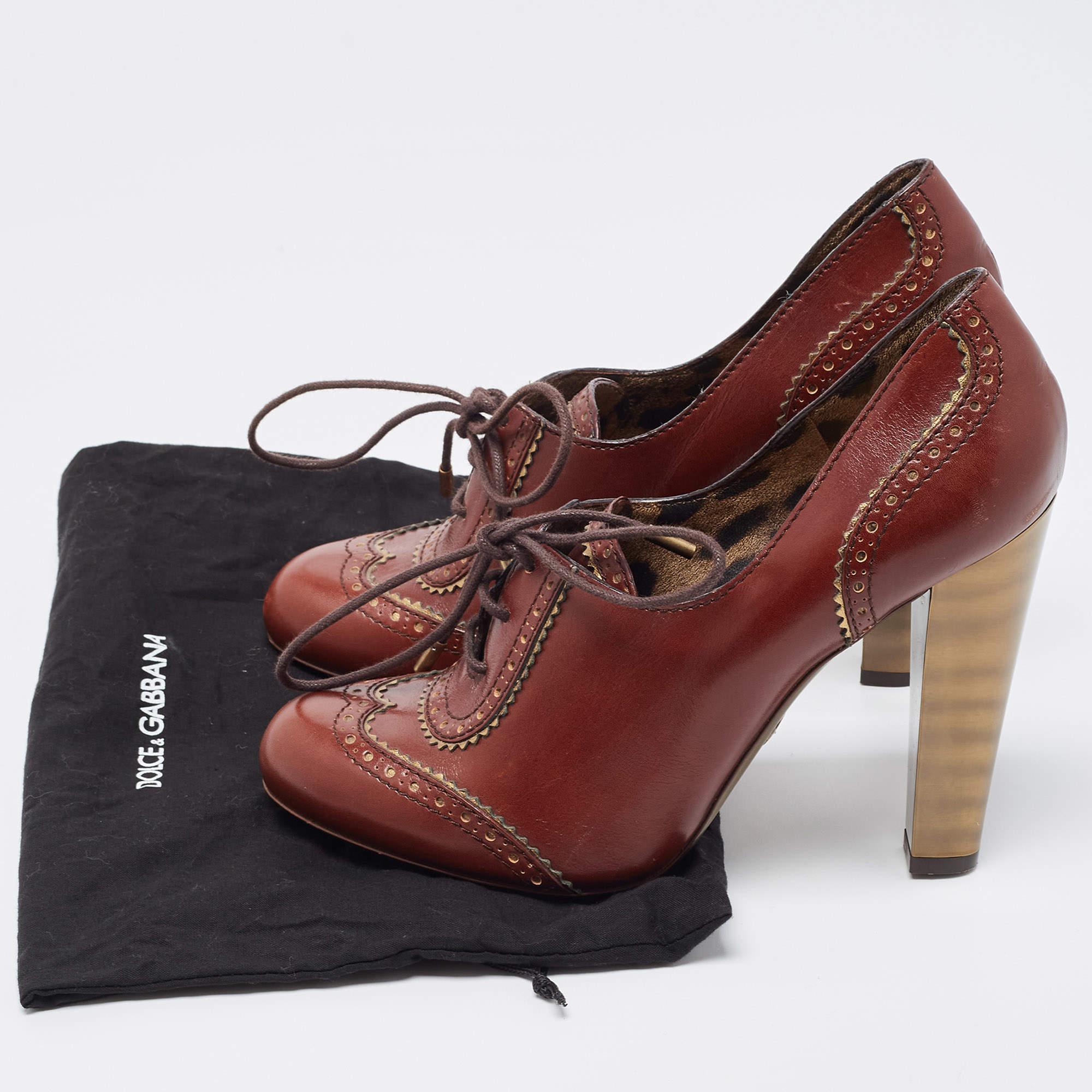 Dolce & Gabbana Brown Brogue Leather Loafer Pumps Size 39 5