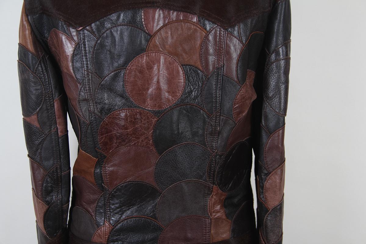 Black Dolce & Gabbana  Brown Calfskin Circular Patchwork Leather Zip Front Jacket For Sale