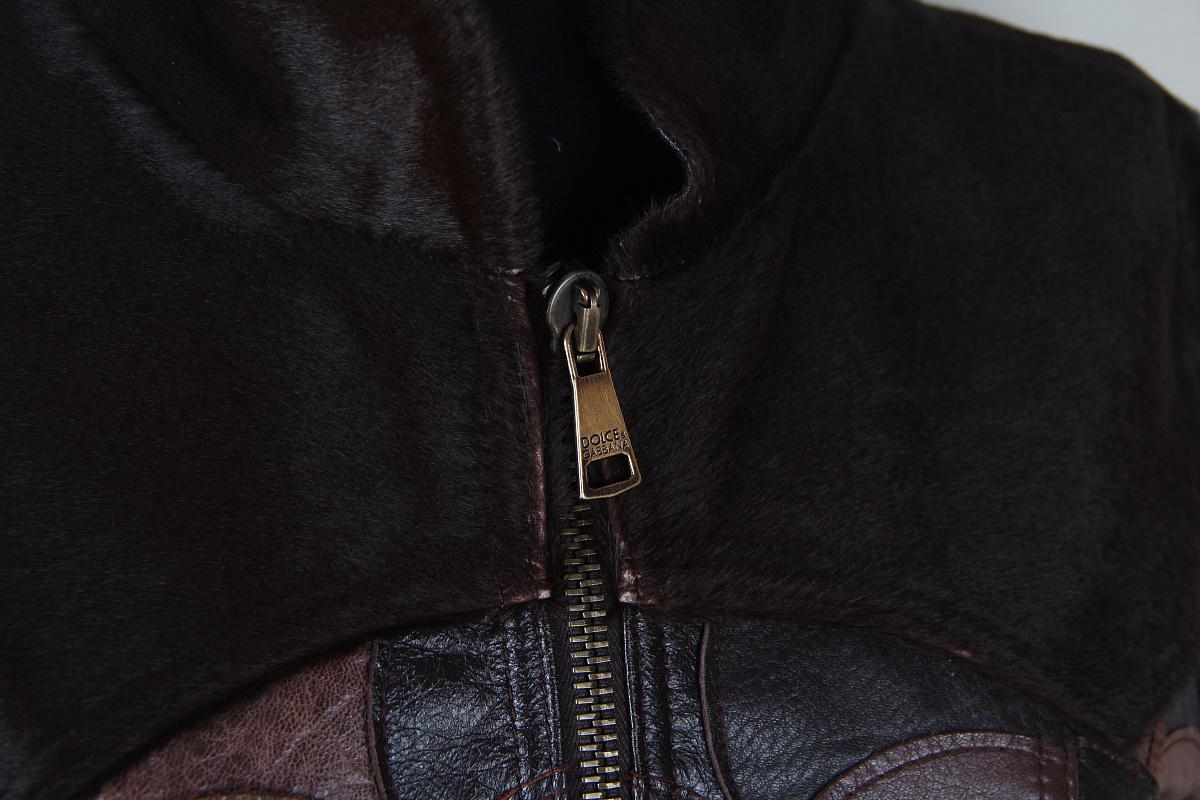 Dolce & Gabbana  Brown Calfskin Circular Patchwork Leather Zip Front Jacket For Sale 1