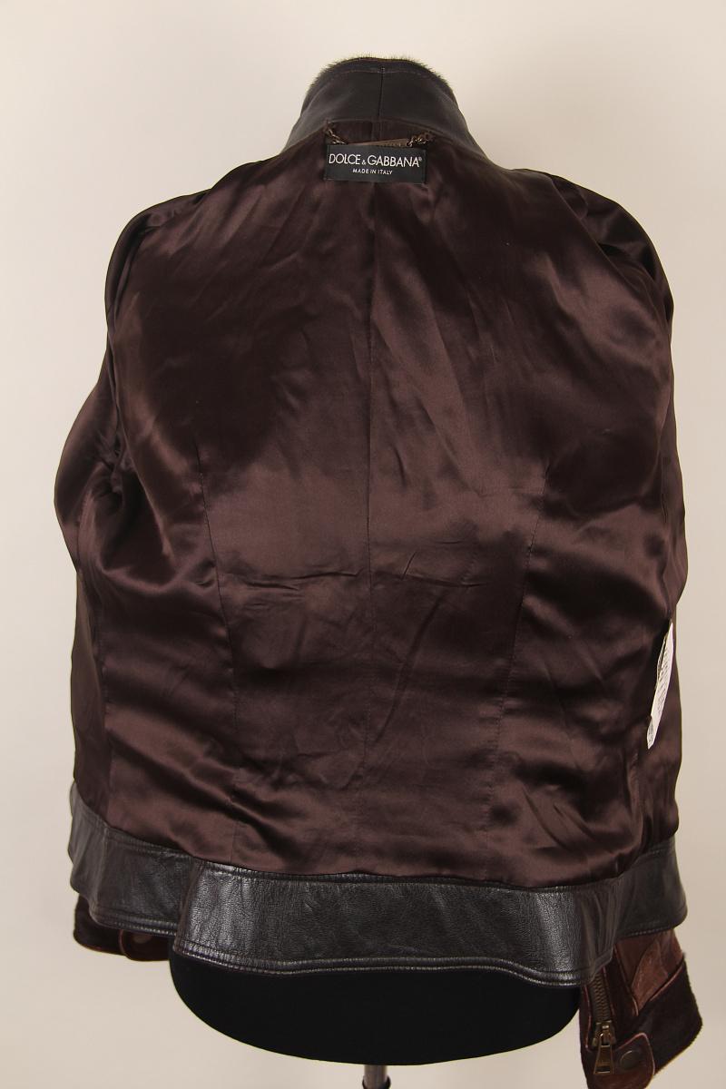 Dolce & Gabbana  Brown Calfskin Circular Patchwork Leather Zip Front Jacket For Sale 2