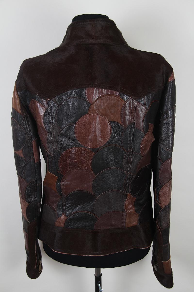 Dolce & Gabbana  Brown Calfskin Circular Patchwork Leather Zip Front Jacket For Sale 4