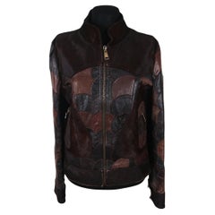 Dolce & Gabbana  Brown Calfskin Circular Patchwork Leather Zip Front Jacket