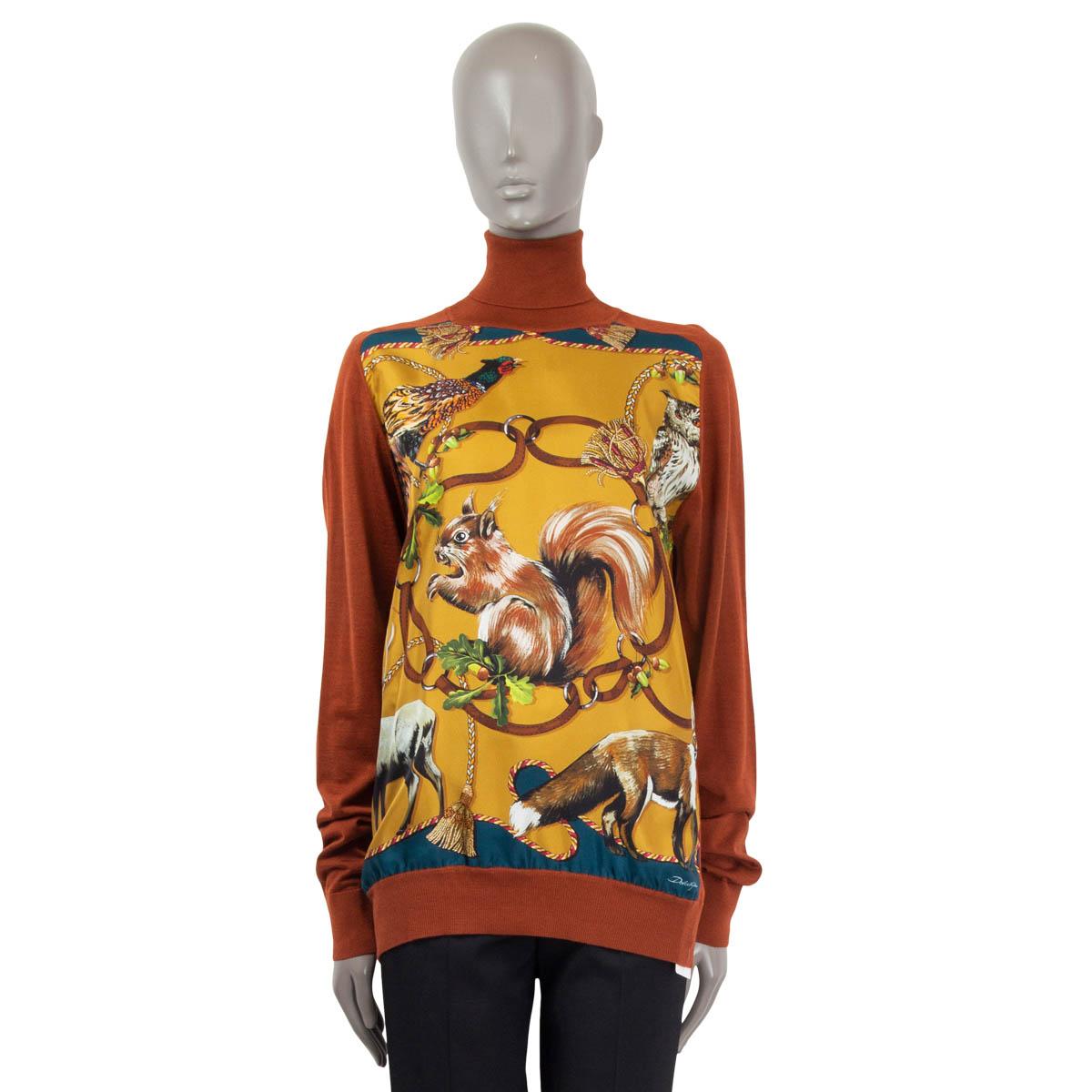 Brown DOLCE & GABBANA brown cashmere 2014 ENCHANTED FOREST TURTLENECK Sweater 44 L For Sale