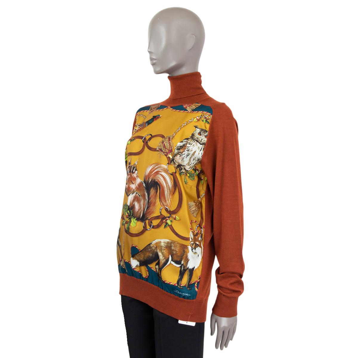 Women's DOLCE & GABBANA brown cashmere 2014 ENCHANTED FOREST TURTLENECK Sweater 44 L For Sale