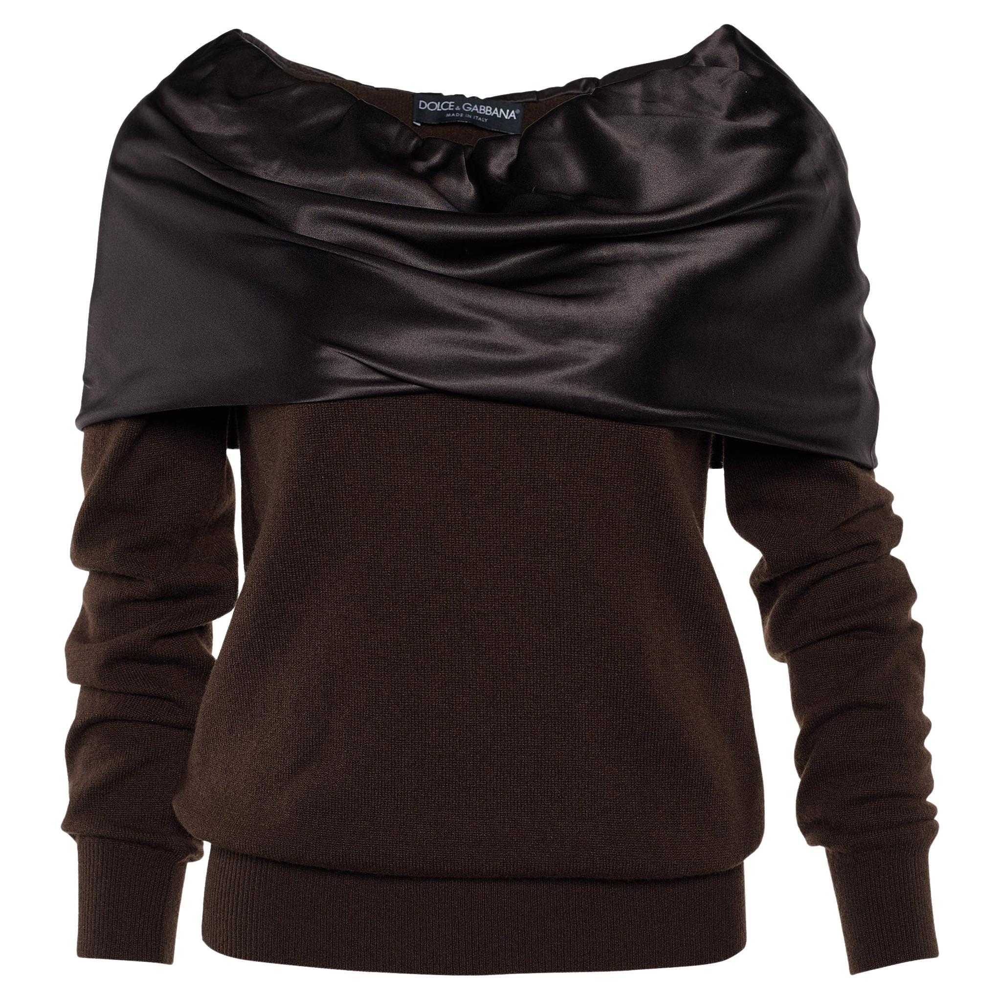 Dolce & Gabbana Brown Cashmere & Silk Draped Neck Sweater S