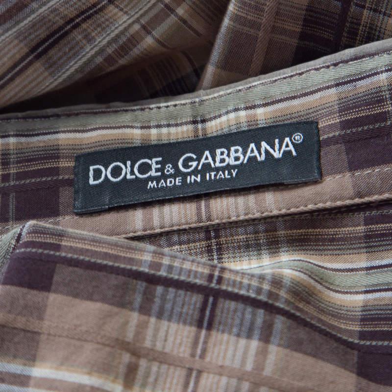 Dolce & Gabbana Brown Checked Cotton Organza Trim Shirt S For Sale 1