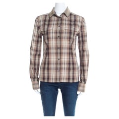 Dolce & Gabbana Brown Checked Cotton Organza Trim Shirt S