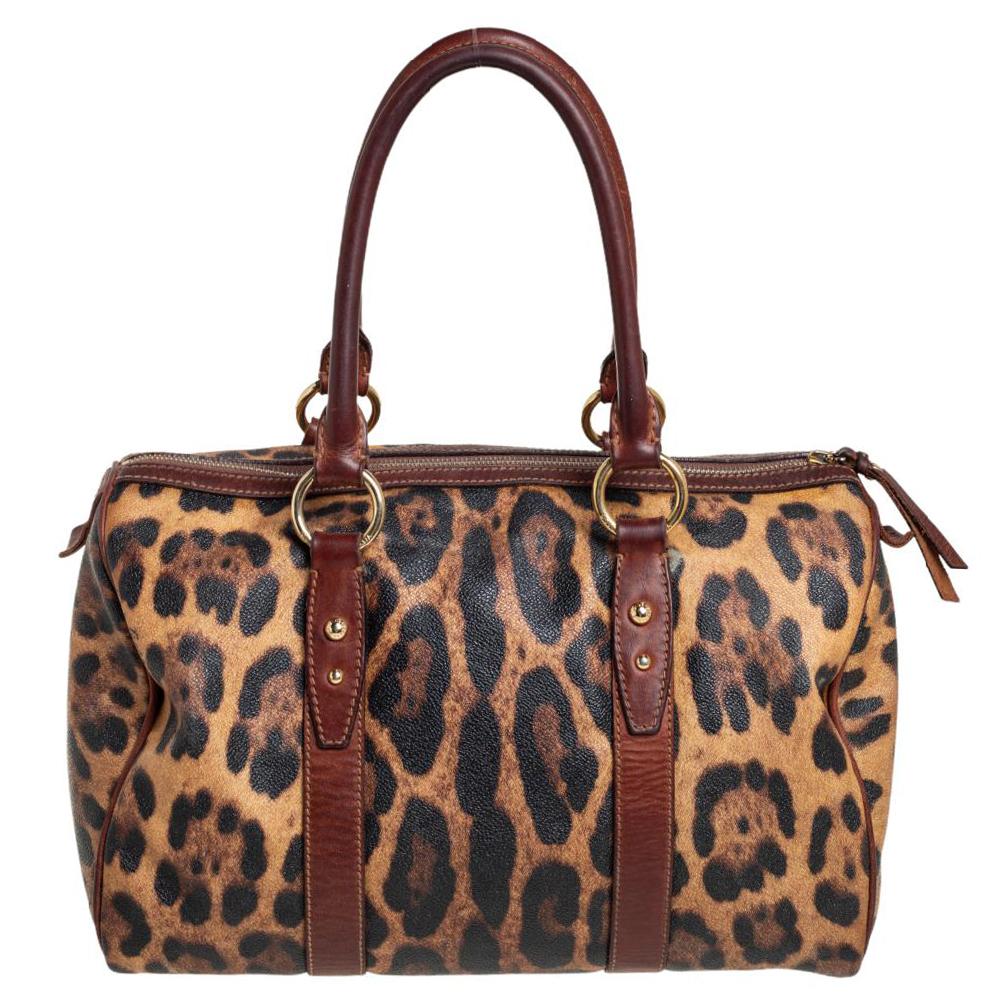 Women's Dolce & Gabbana Brown Coated Canvas And Leather Boston Bag