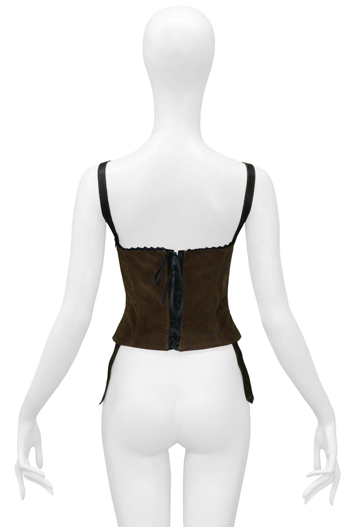 Gray Dolce & Gabbana Brown Corduroy Corset Top With Floral Embroidery & Beading