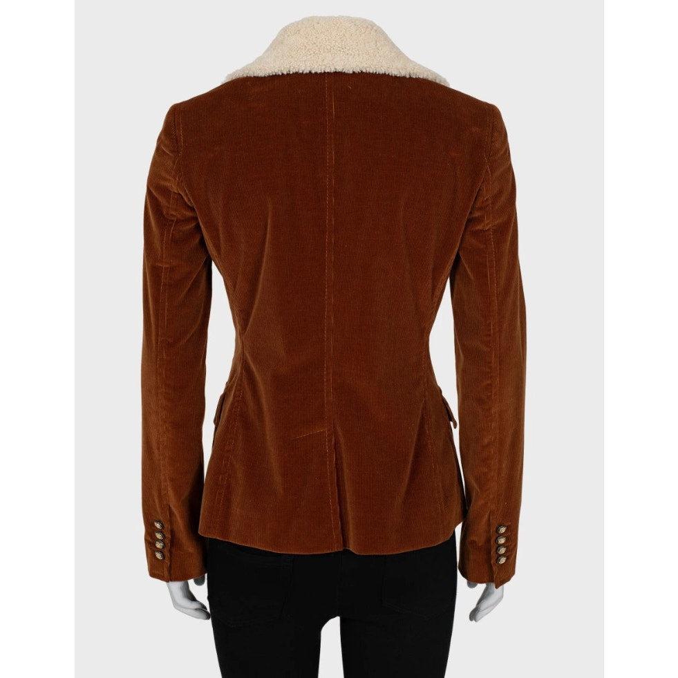 Marrone Dolce & Gabbana Giacca di velluto a coste marrone con pelliccia staccabile Sz.42/M in vendita