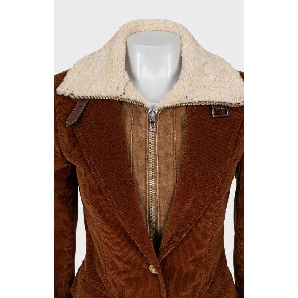 Dolce & Gabbana Giacca di velluto a coste marrone con pelliccia staccabile Sz.42/M In condizioni ottime in vendita a Krakow, PL