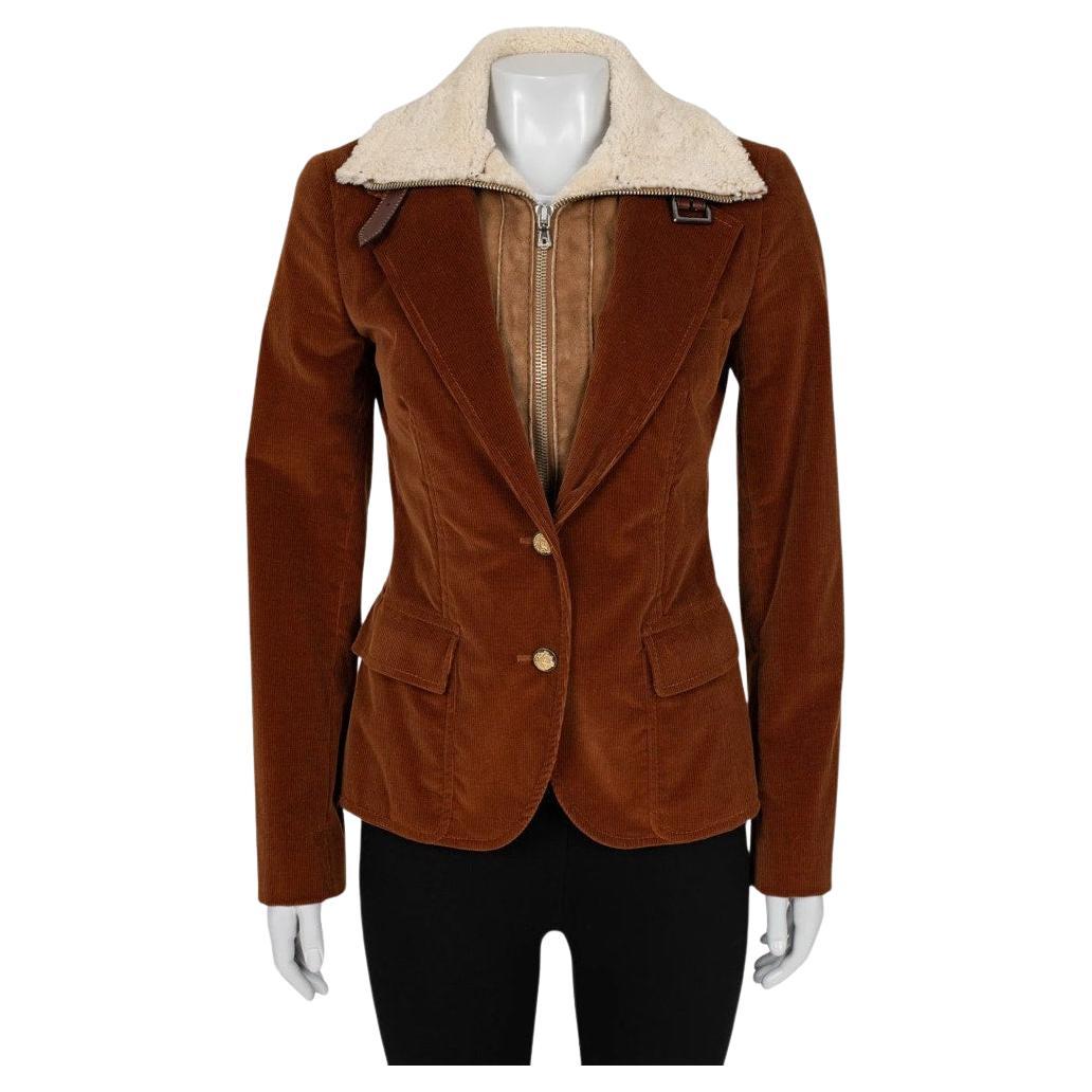 Dolce & Gabbana Giacca di velluto a coste marrone con pelliccia staccabile Sz.42/M